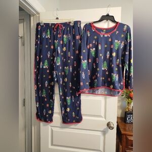 Women's  Festive Nutcracker Pajama Set - Navy with Red Trim